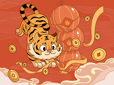 Happy Chinese Luna New Year from MED 🧧🐯 2022 2d animal art bytedance cartoon character color draw graphic design happy illustration med money newyear redpocket shape tiger vector visual