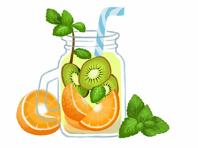 Orange and Kiwi Water design dessert food illustration illustration sticker sticker art sticker design summer food