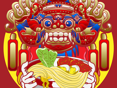 barong eat noodle street food logo adobestock animal background badge balinese barong branding design food icon illustration indonesia local logo love minimal noodle shutterstock street vector