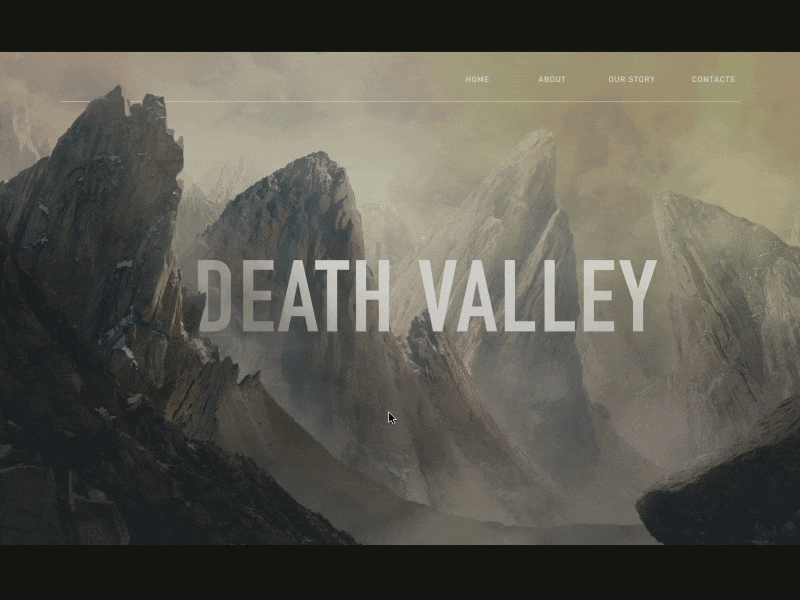 Death Valley website header brown ui fog header illustraion matte painting motion design mountains mouse position onscroll parallax rocks smoke ui web design