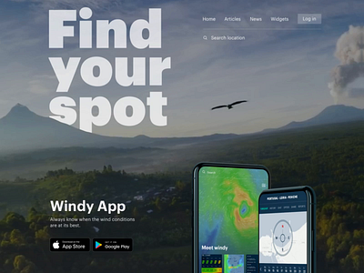 Wind forecast app landing page animation articles extreme forecast front end development interaction design interface design landing page news product design snowboarding surfing ui ux video background weather web design wind yachting