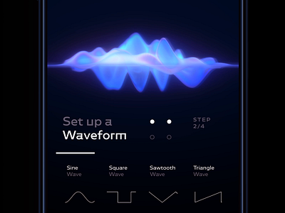 AI Music App Wave Animation 2 ai artificial intelligence audio wave c4d form fx light loader loading animation machine learning music app neon neural network onboarding sci fi set up space steps tabs wave