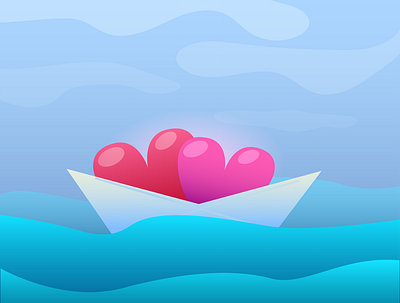 heart in boat design heart illustration minimal paper vector