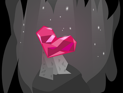 heart in cave cave crystal design flat heart illustration lowpoly minimal vector