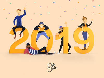 Happy New Year from Pelostudio ! 2019 artwork design dribbble flat illustration ipad newyear procreate social studio vector