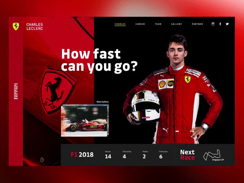 Formula1 Driver Website Pt.1 - Charles Leclerc animation auto branding clean ferrari motor racing ui ux website