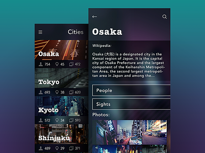City Explorer app app application city dashboard feed interface ios minimalism profile sidemenu ui ux