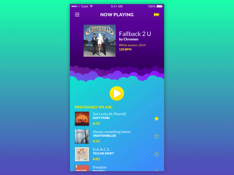 PartyCloud App app blue clean color concept design flat interface ios music ui ux