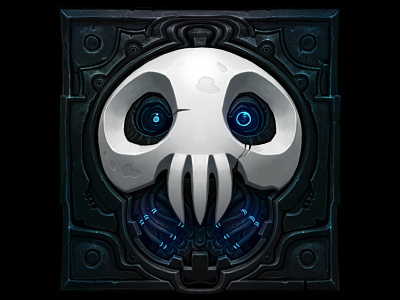 2017 icon design blue dark icon industrial logo matrix mechanical metal skull space steel