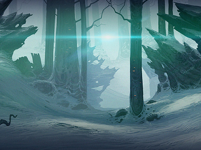forest glare fog forest glare green mattepainting mystery snow woods