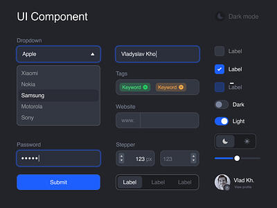 UI Component Dark Mode dark light mode dark mode dark theme khovrenkojr ui ui component ui element ui kit ui ux design