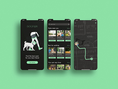 App that finds nearby dog parks. app design illustration minimal mobile ui