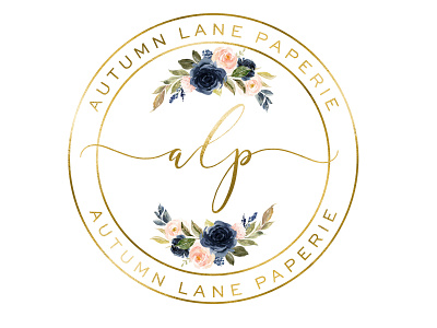 Blush Pink and Navy Blue Flower Initials Circular Logo