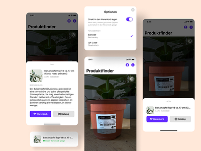 Product Scanner alert app barcode cart clean feedback ios minimal notification options overlay photo scanner shop software success toast ui user interface ux