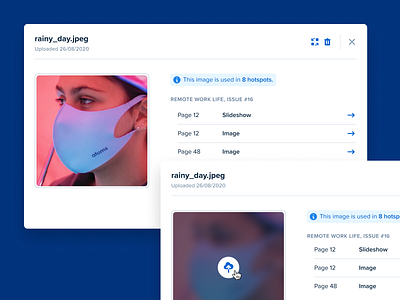Media Manager app clean detail gallery hover image info management media minimal modal overlay photo popover ui upload user interface design ux