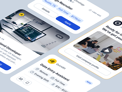 Job Cards avatar badge bookmark button cards component library components dashboard data input interaction job rating tags ui ui kit user interface ux video widgets
