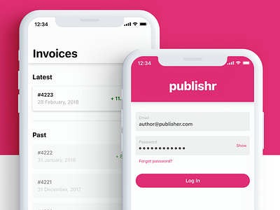 Publisher App – iOS App – Invoices & Log In app clean company interface design invoices ios login minimal mobile publisher smartphone ui ux website whitespace