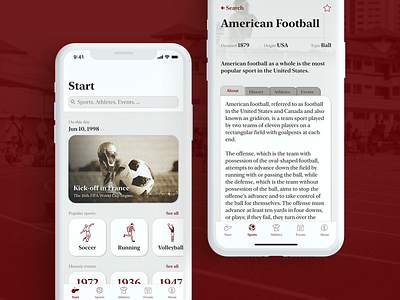 App - History of Sports adobe app app design encyclopedia football history ios minimal old retro sports ui vintage