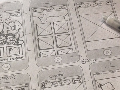 Wireframes for sticker app