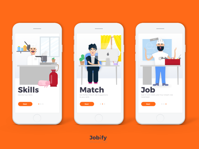 Jobify Onboarding Illustrations app onbording onbording illustration job finder job app onbording jobify