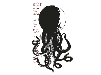 Black and White Squid-Moon Drawing design octopus squid