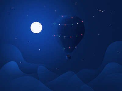 2017. Keep dreaming. Keep chasing. balloon christmas cloud design dream hot air balloon illustration lights moon night stars
