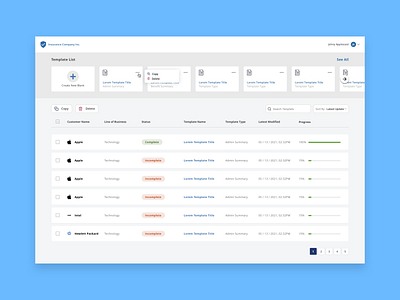 Insurance Dashboard app b2b company dashboard insurance progress sass sketch status table template ui ux