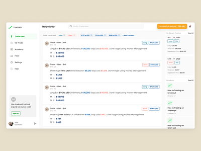 Tradddr - Trade Idea - Exploration ai app bitcoin blockchain bot btc crypto cryptocurrency dashboard feed trade trade idea tradingidea ui ux website