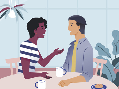 Coffee shop conversations cafe chatting coffee coffee shop conversation couple discussion illustration table