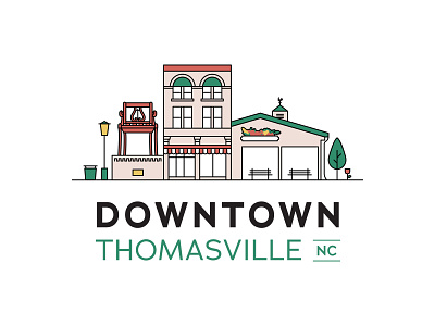 Downtown Thomasville Identity design downtown flat icon illustration line art logo minimal north carolina vector