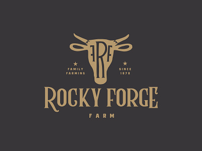 Rocky Forge Farm Identity badge branding cow farm logo rustic vector