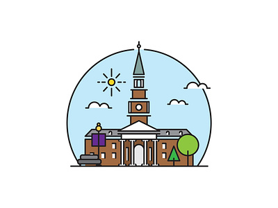 High Point University Line Art Illustrations - Roberts Hall design flat icon illustration line art minimal vector