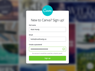 Password Strength on Sign Up Form canva form login password password strength product design put sign up ui ux