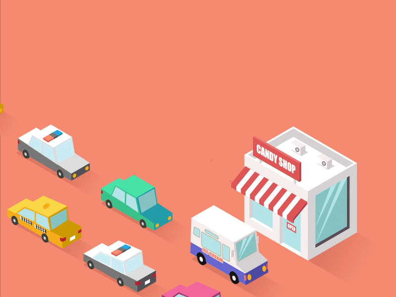 City Trafic candy cars city design flat isometric shop trafic