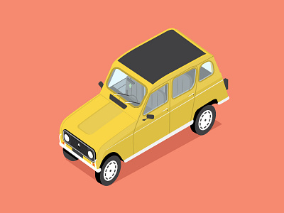 Renault 4 car flat isometric simple yellow