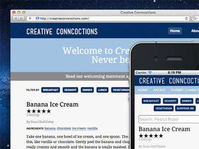 Creative Conncoctions eating food mobile responsive social web