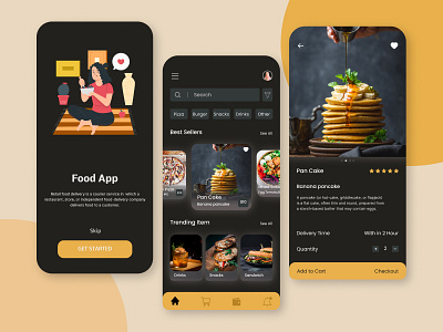 Food App UI On Dark Mode app branding design graphic design landing page design ui ux web design web ui