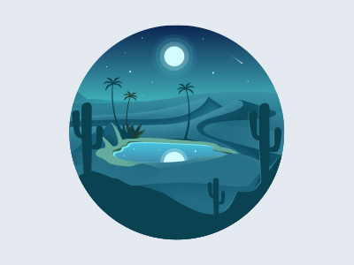 Oasis night cactus desert icon illustrator moon night oasis stars