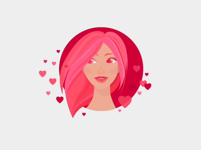 Pink character design cute flat illustration gif girl heart love magic vector illustrator design значок иллюстрация картина лицо образ персонаж портрет цифровой