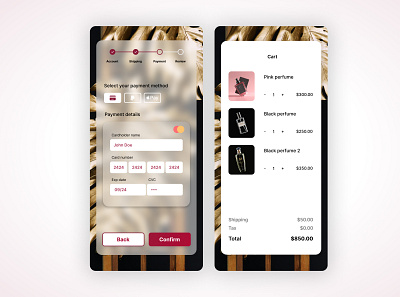 Perfume Site Checkout (Daily UI Challenge - 02) creditcard creditcardcheckout dailyui design glassmorphism perfumecheckout