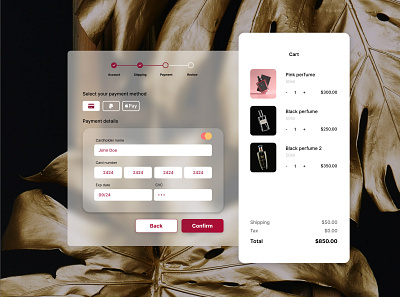 Perfume Site Checkout (Daily UI Challenge - 02) checkout creditcard dailyui glassmorphism perfume