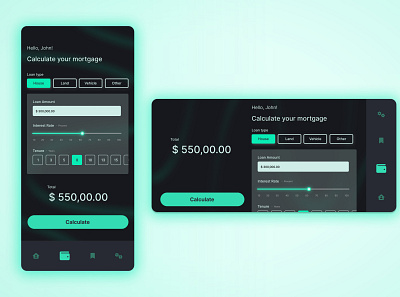 Mortgage Calculator 0n Mobile black calculator dailyui mortgage mortgageapp neon