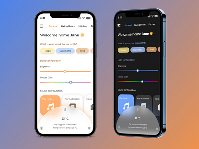 Smart Home Settings - Light & Dark Mode dailyui dailyuichallenge day7 settings smarthome ui