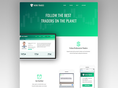 Hero Trades Landing Page (herotrades.com) bitcoin crypto finance home investing investment landing sales stock market stocks ui ux