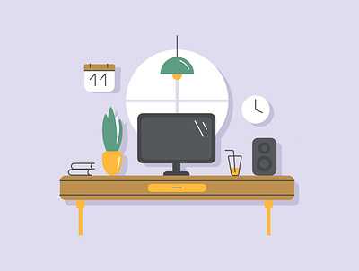 Workplace computer cup design desk flat freelance home homework ilustration laptop office office space sound table vector window workplace workspace
