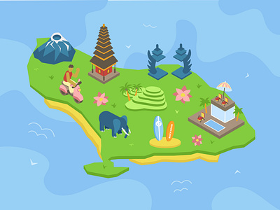 Bali island architecture asia asian bali culture design illustration indonesia island isolated isometric isometry nature thailand tourism traditional travel vector water