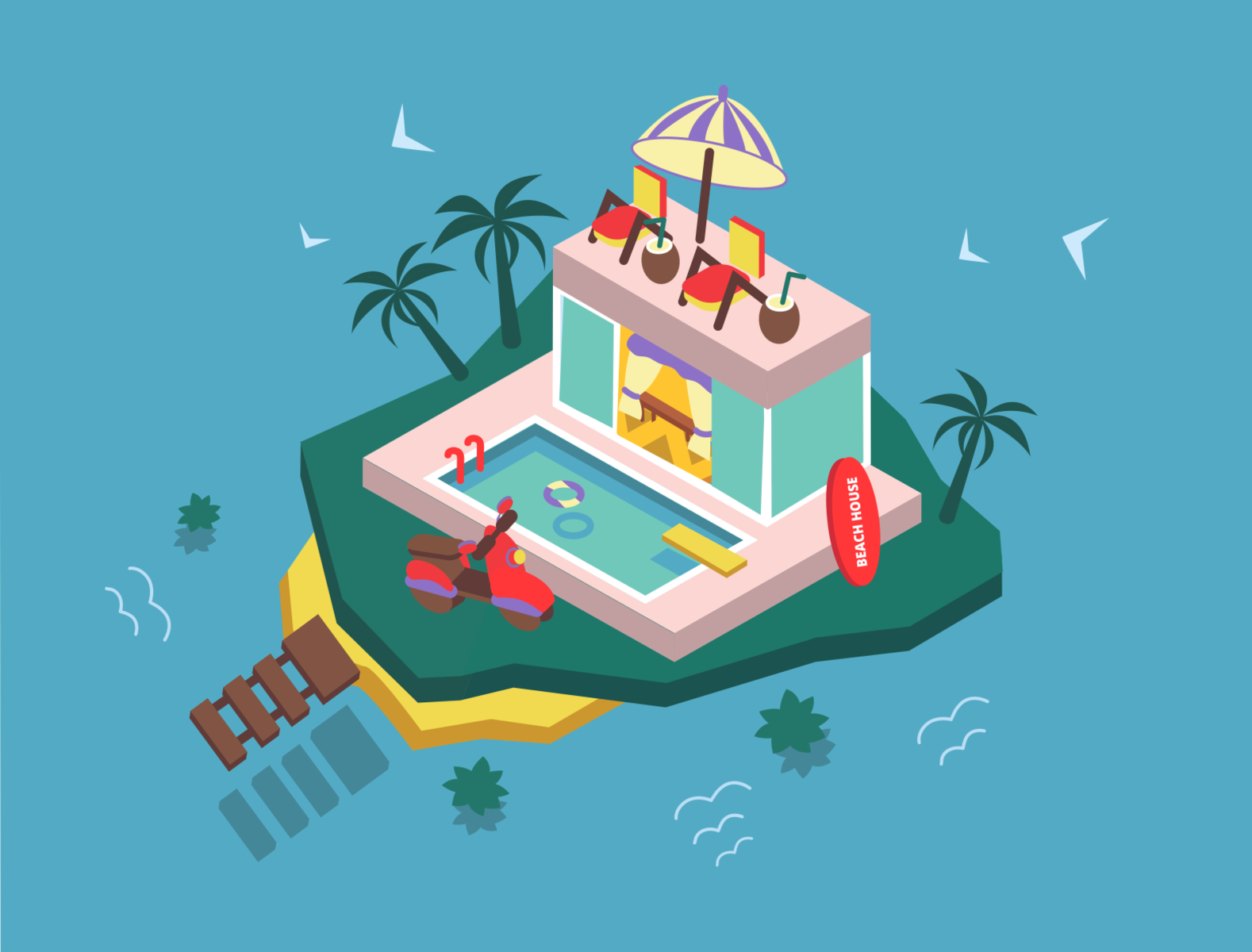 Villa in Bali isometric style asia asian bali balinese beach design house illustration isolated isometric isometry relax sea surfing swimming tour tourism travel vector villa