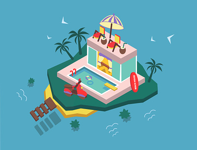 Villa in Bali isometric style asia asian bali balinese beach design house illustration isolated isometric isometry relax sea surfing swimming tour tourism travel vector villa