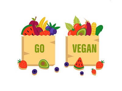 Go vegan branding design eat eating farm flat food fresh fruits go vegan health healthy food illustration natural organic tropical vector vegan vegeratian vegetables