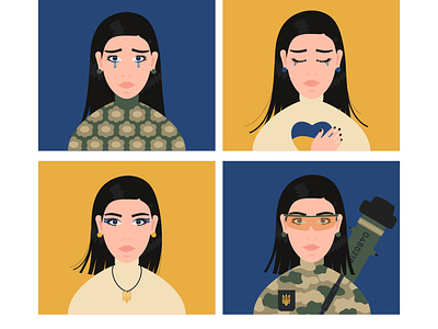 Glory to Ukraine artwork catroon character design collection crying female illustration military peace stand with ukraine stop war in ukraine stopwar ukraine ukraine illustration ukrainians ukranian woman vector war war2022 warinukraine